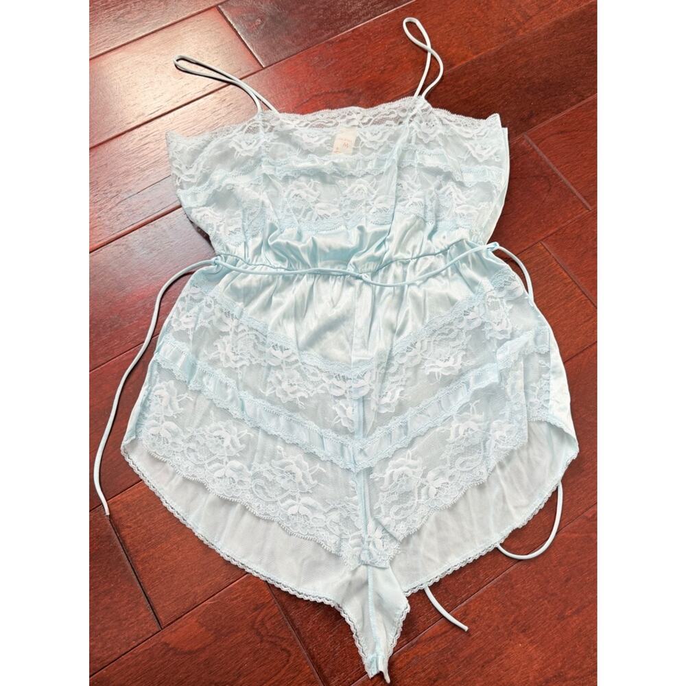 Vintage Light Blue Satin Lace Lingerie Set Medium Texsheen Cinema Etoile - Picture 16 of 16